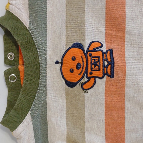 Baby Okie dokie 6-9 months tee shirt robot long sleeve layer look striped orange - Picture 4 of 9